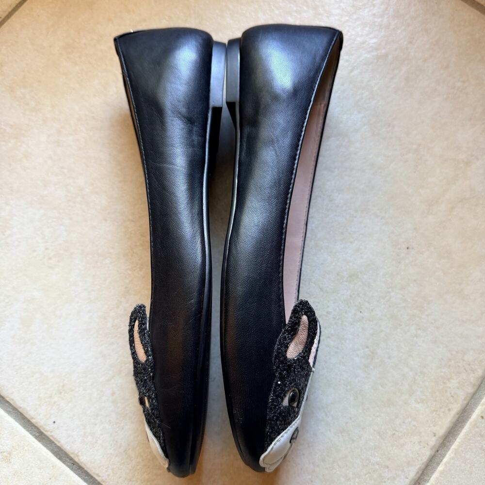 Kate Spade New York Boston Terrier Winthrop Black Leather Flats Womens 8 - Picture 5 of 13